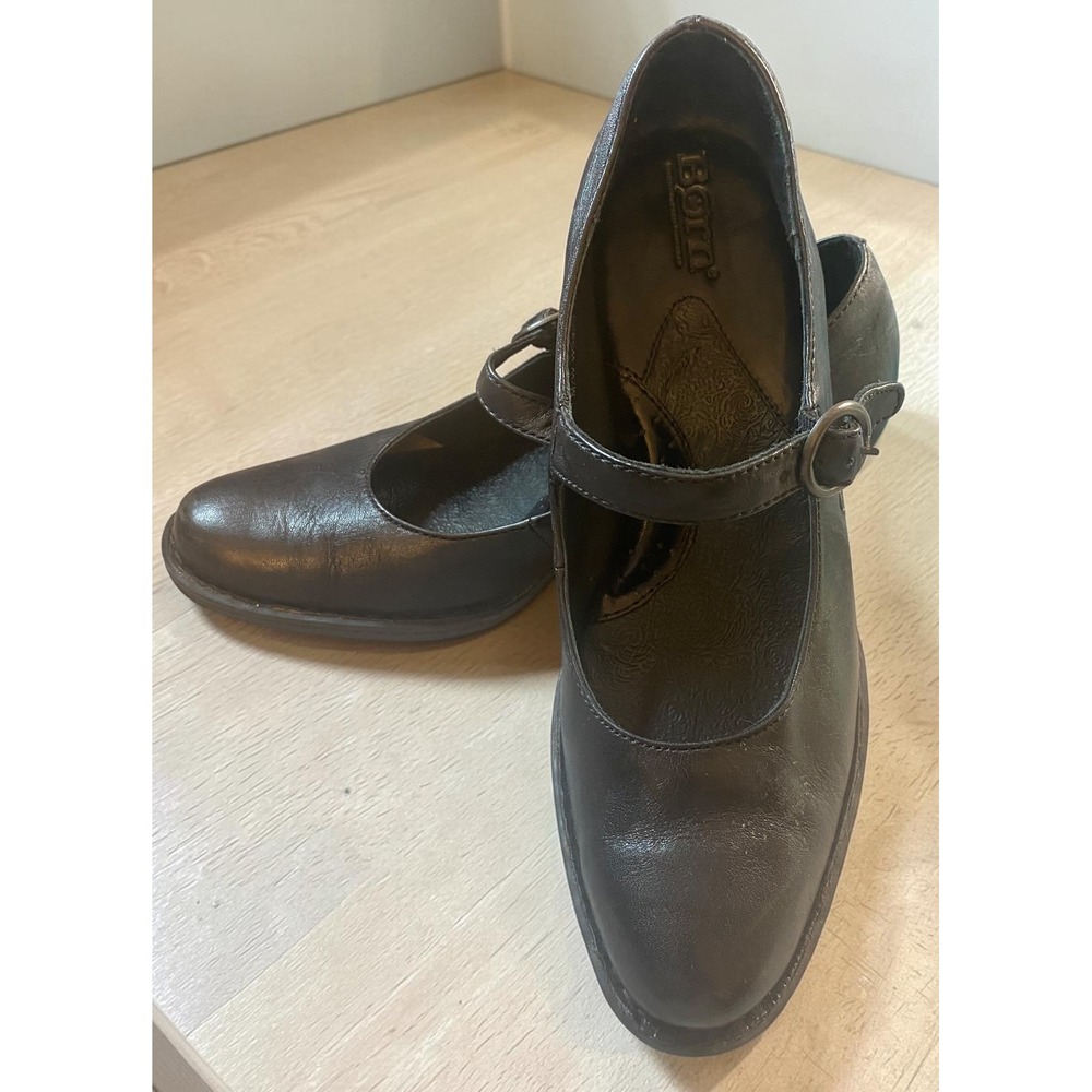 Born Kiki Mary Jane Black Leather Block Heel Pump Shoes Women's 7.5